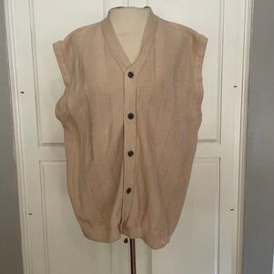 VTG Reebok GOLF Men's Large/L Beige Knit V-Neck Sleeveless Cardigan Vest Cotton